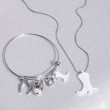 Load image into Gallery viewer, Paparazzi ♥ Boot Scootin' Bravado Necklace & Western Waltz Bracelet - White ♥ 2-Piece Set S177