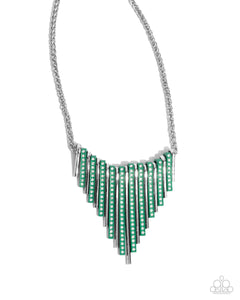 Paparazzi ♥ Fashionable Fringe Necklace & Colored Cameo Bracelet - Green 2-Piece Set ♥ S165