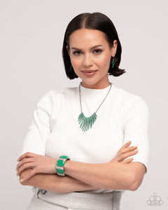 Paparazzi ♥ Fashionable Fringe Necklace & Colored Cameo Bracelet - Green 2-Piece Set ♥ S165