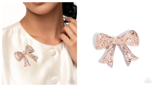 Paparazzi ♥ Bow Bravado - Rose Gold ♥ Brooch BR12