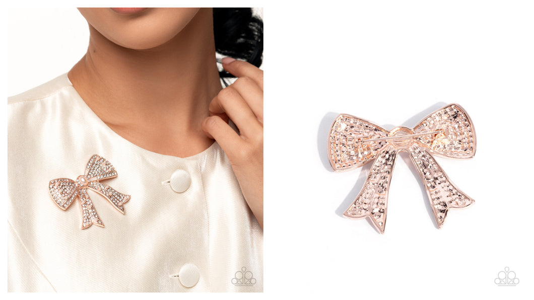 Paparazzi ♥ Bow Bravado - Rose Gold ♥ Brooch BR12