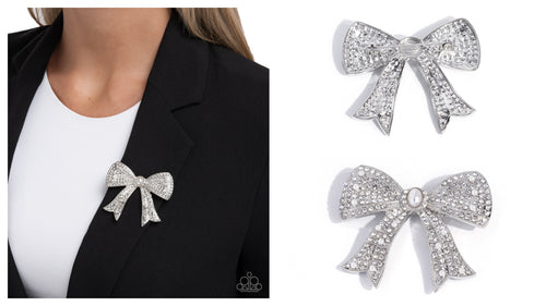 Paparazzi ♥ Bow Bravado - White ♥ Brooch BR13