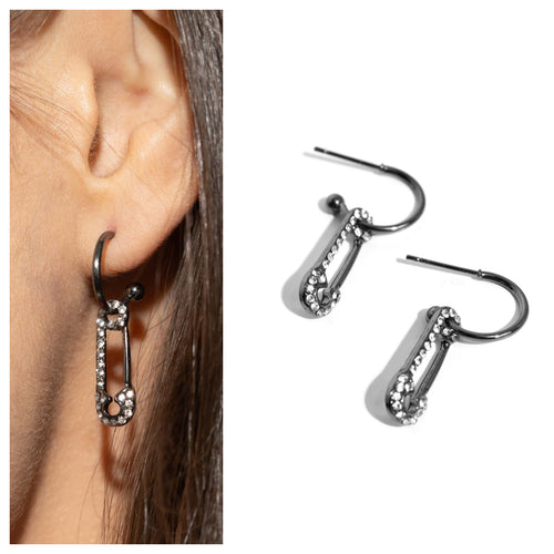 Paparazzi ♥ Safety Pin Sentiment - Black ♥ Post E1462