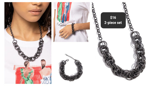 Paparazzi ♥ Urban Acoustics Necklace & Audible Shimmer Bracelet - Black ♥ S121