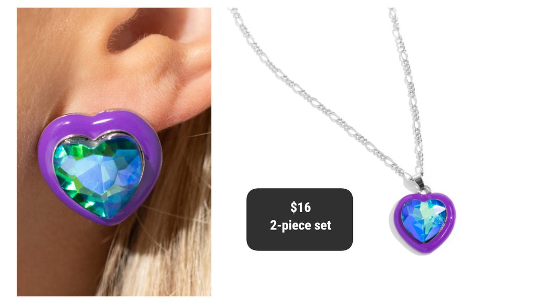 Paparazzi ♥ Heartfelt Hope Necklace & Heartfelt Haute Earrings - Purple Set ♥ S122