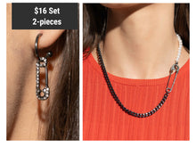Load image into Gallery viewer, Paparazzi ♥ Safety Pin Style Necklace &amp; Safety Pin Sentiment Earrings - Black Set  ♥ 2-pieces S132
