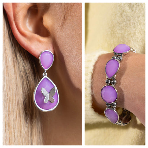 Paparazzi ♥ BRIGHT This Sway Post Earrings & In All the BRIGHT Places Bracelet - Purple ♥ 2-piece Set S134