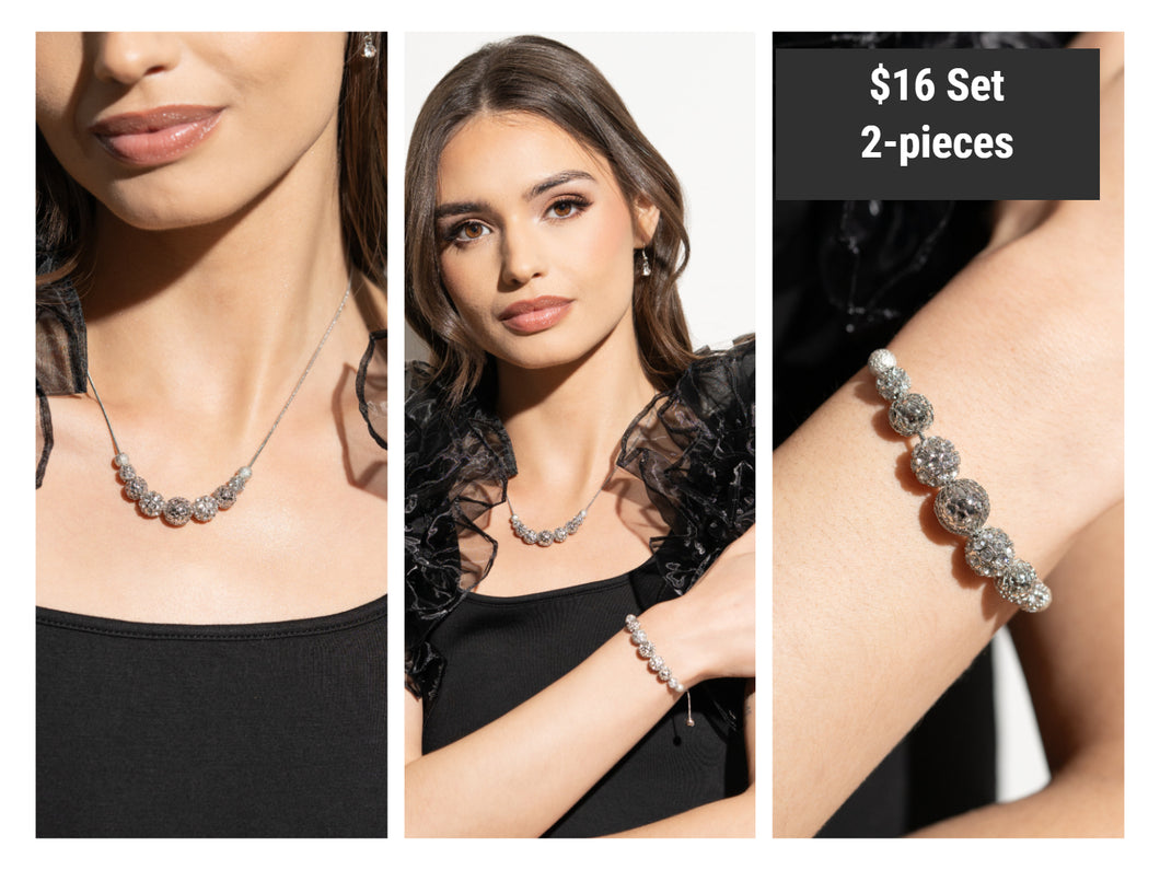 Paparazzi ♥ Gilded Gift Necklace & Steampunk Season Bracelet - White ♥ 2-piece Set S139