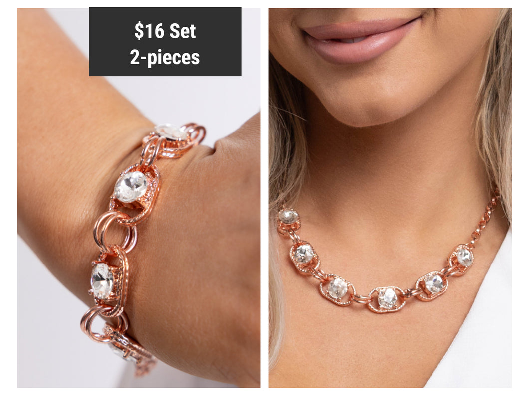 Paparazzi ♥ Serrated Sensation Necklace & Serrated Secret Bracelet - Copper ♥ 2-Piece Set S140
