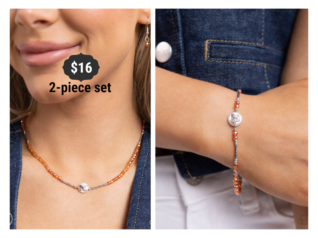 Paparazzi ♥ Aerial Action Necklace & Aerial Actress Bracelet - Orange Set ♥ S143