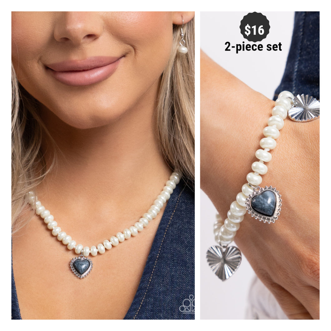Paparazzi ♥ Modest Malibu Necklace & Heart-Struck Haven Bracelet - Silver ♥ S146