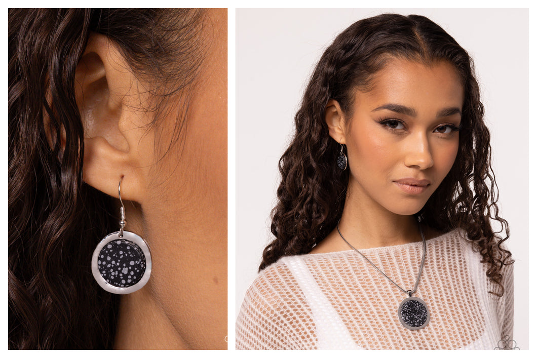 Paparazzi ♥ Pendant Puzzle Necklace & Pendant Paradox Earring - Black Set  ♥ S150