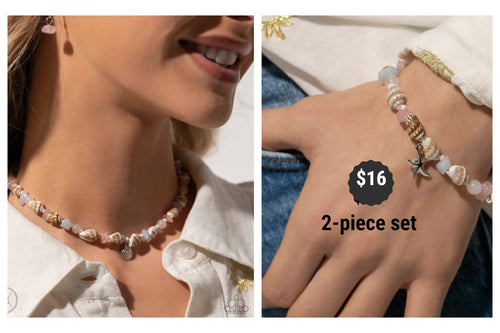 Paparazzi ♥ SAND-sational Season Necklace & SAND-sational Statement Bracelet  - Pink 2-Piece Set  S152