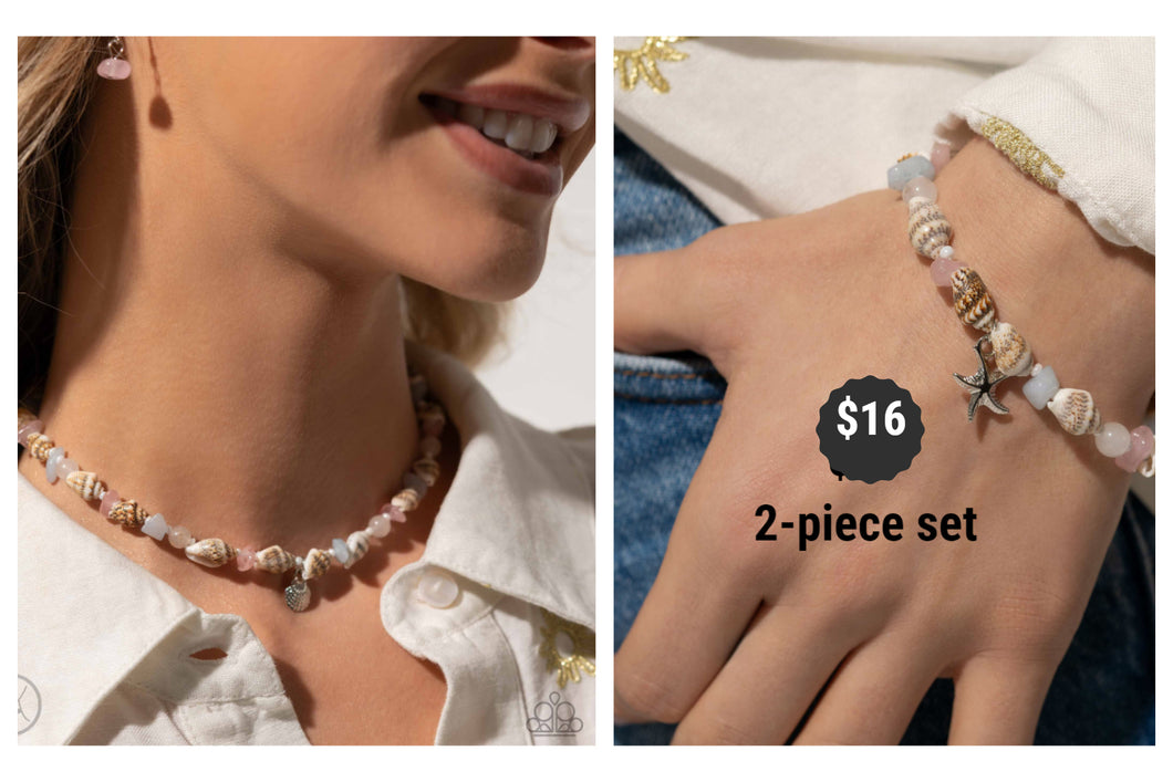 Paparazzi ♥ SAND-sational Season Necklace & SAND-sational Statement Bracelet  - Pink 2-Piece Set  S152