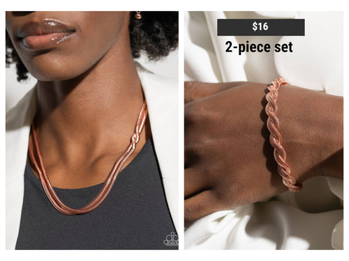 Paparazzi ♥ Tasteful Time Necklace & Tasteful Twists Bracelet - Copper 2-Piece Set ♥ $10 S154
