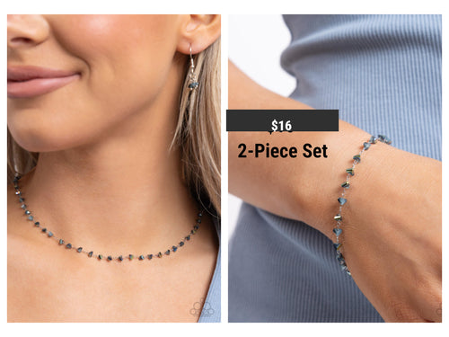 Paparazzi ♥ Chiseled Candidate Necklace & Chiseled Character Bracelet - Blue Set ♥ S155