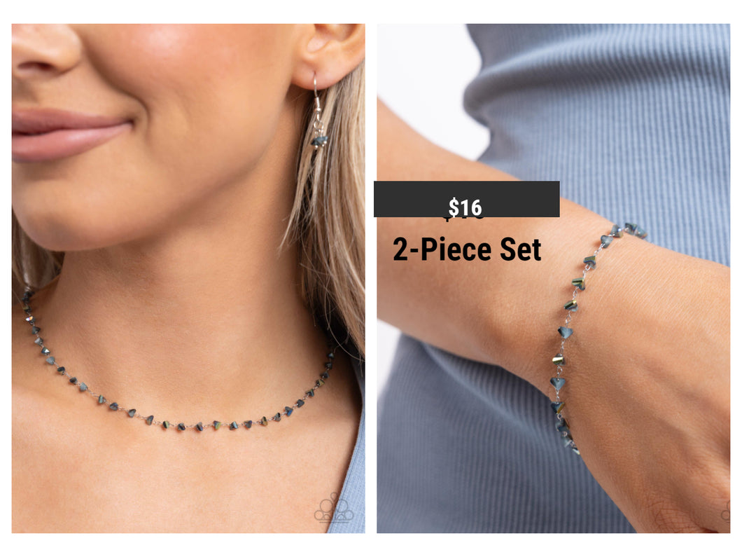 Paparazzi ♥ Chiseled Candidate Necklace & Chiseled Character Bracelet - Blue Set ♥ S155