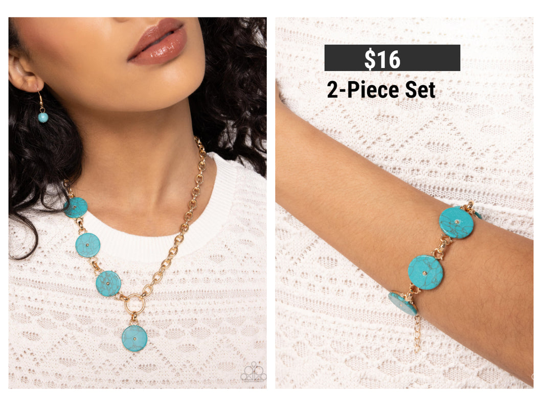 Paparazzi ♥ Savory Stone Necklace & Savory Season Bracelet - Gold Set ♥ S159