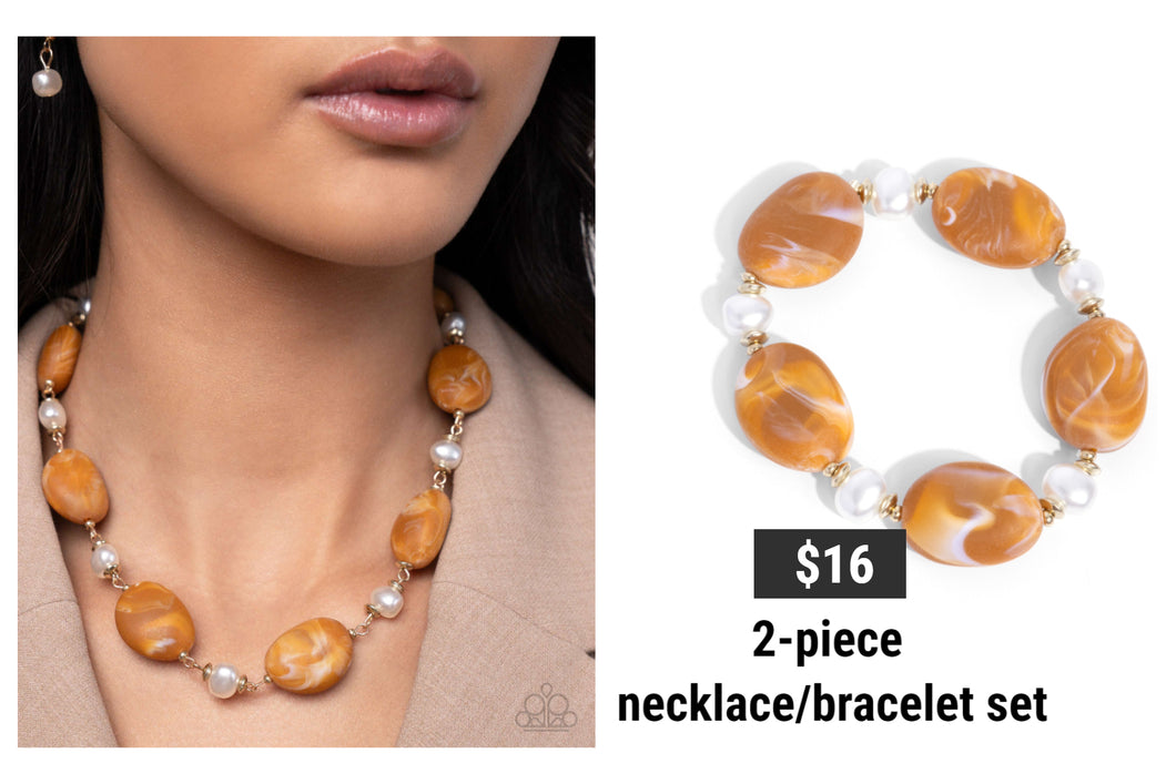 Paparazzi ♥ Selective Socialite Necklace & Selective Slay Bracelet - Brown 2-piece Set ♥ S163