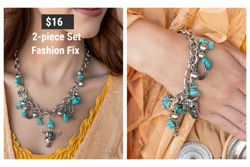 Paparazzi ♥ Wild West Whimsy Necklace & Wild West Wardrobe Bracelet - Blue Set ♥ S166