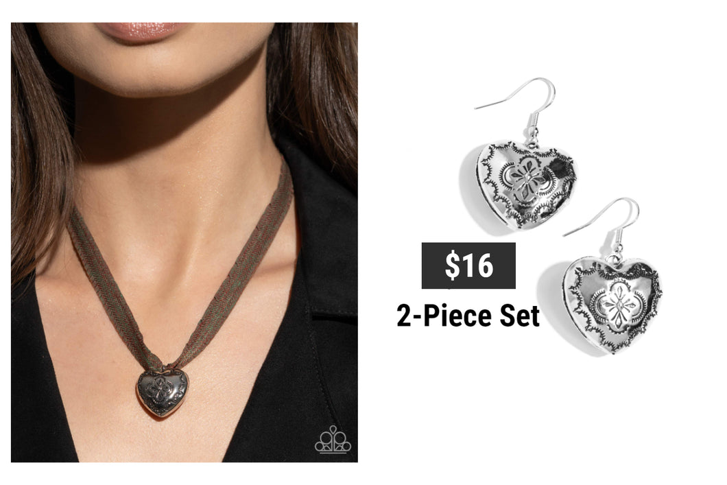 Paparazzi ♥ Fabricated Finesse Necklace & Engraved Excitement  Earrings -Brown Set♥ S168