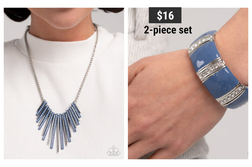 Paparazzi ♥ Fashionable Fringe Necklace & Colored Cameo Bracelet - Blue Set  ♥ S170
