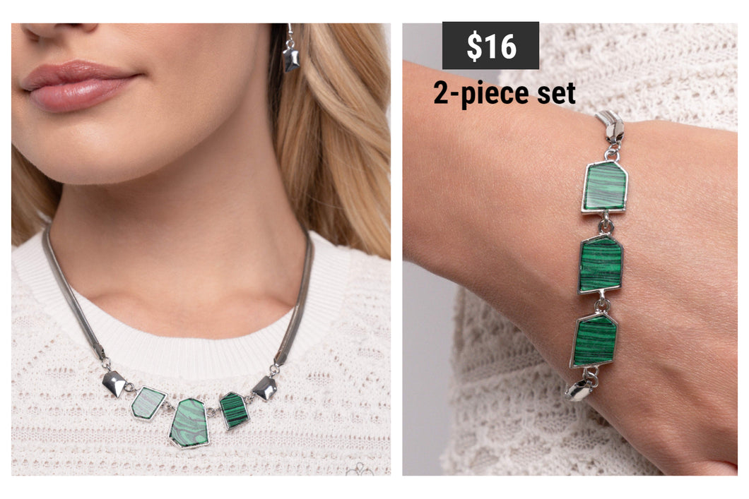 Paparazzi ♥ Lined Legacy Necklace  & Lined Leisure Bracelet - Green Set ♥ S171