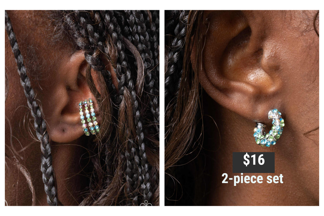 Paparazzi ♥ Iridescent Influence Cuff Earring & Iridescent Improv Post Earring - Multi Set ♥ S172