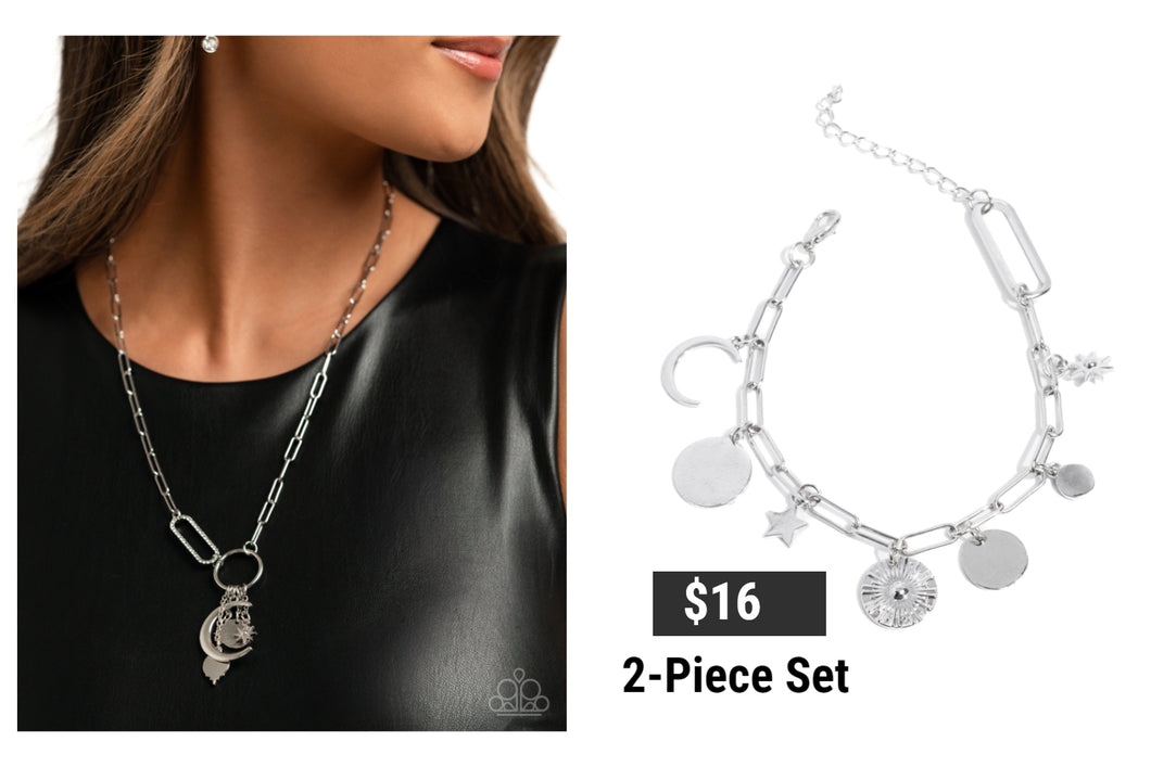 Paparazzi ♥  Astral Ambience Necklace & Astral Alias Bracelet - Silver Set ♥ S174