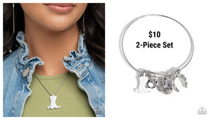 Paparazzi ♥ Boot Scootin' Bravado Necklace & Western Waltz Bracelet - White ♥ 2-Piece Set S177