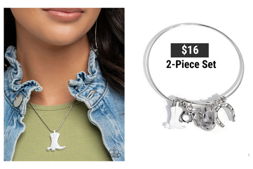 Paparazzi ♥ Boot Scootin' Bravado Necklace & Western Waltz Bracelet - White ♥ 2-Piece Set S177