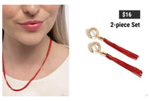 Load image into Gallery viewer, Paparazzi ♥ Corded Champion Necklace &amp; Corded Character Post Earrings - Red Set ♥ S181