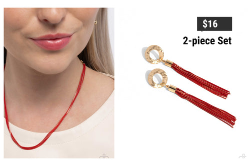 Paparazzi ♥ Corded Champion Necklace & Corded Character Post Earrings - Red Set ♥ S181