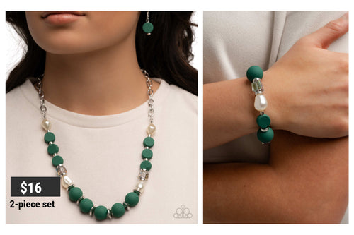 Paparazzi ♥And Just Like That... - Necklace &  Like-Minded Bracelet - Green Set ♥ S183