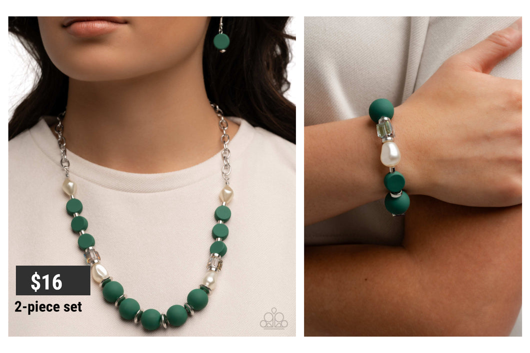 Paparazzi ♥And Just Like That... - Necklace &  Like-Minded Bracelet - Green Set ♥ S183