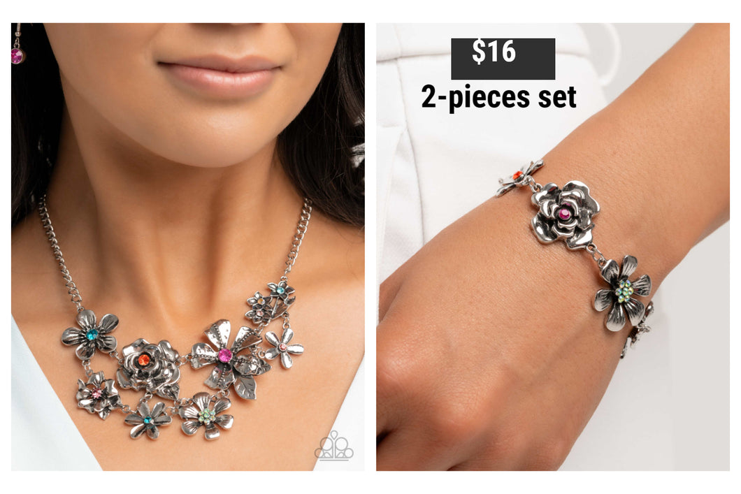 Paparazzi ♥ Floral Fate Necklace & Floral Fluke Bracelet - Multi Set  ♥ S189