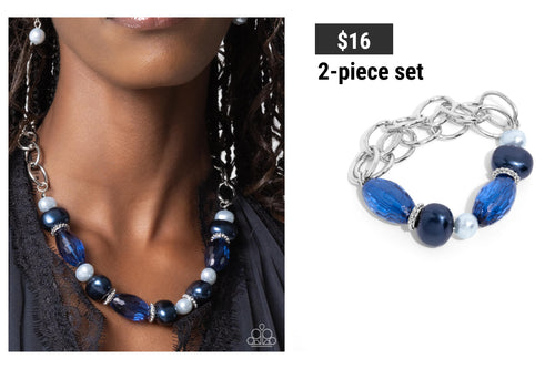 Paparazzi ♥ Pearly Patron Necklace & Pearly Passenger Bracelet - Blue Set  ♥ S192