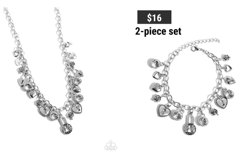 Paparazzi ♥ LOCK of Love Necklace & Luxurious Locks Bracelet - White Set ♥ S194