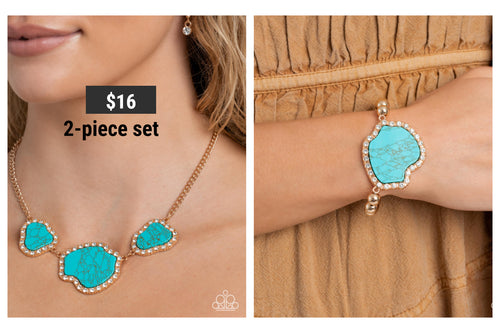 Paparazzi ♥ Digging Deep Necklace & Earthy Excavation Bracelet - Gold Set ♥ S196
