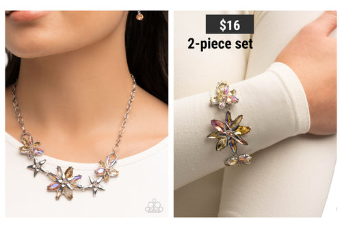 Paparazzi ♥ Floral Feature Necklace & Floral Factor Bracelet - Yellow Set ♥ S198