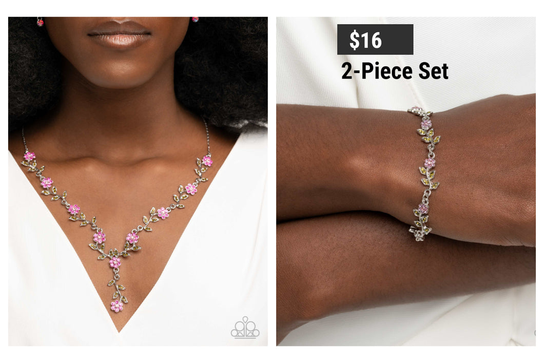 Paparazzi ♥  Estate Grounds Necklace & Personal Estate Bracelet - Pink Set  ♥ S199