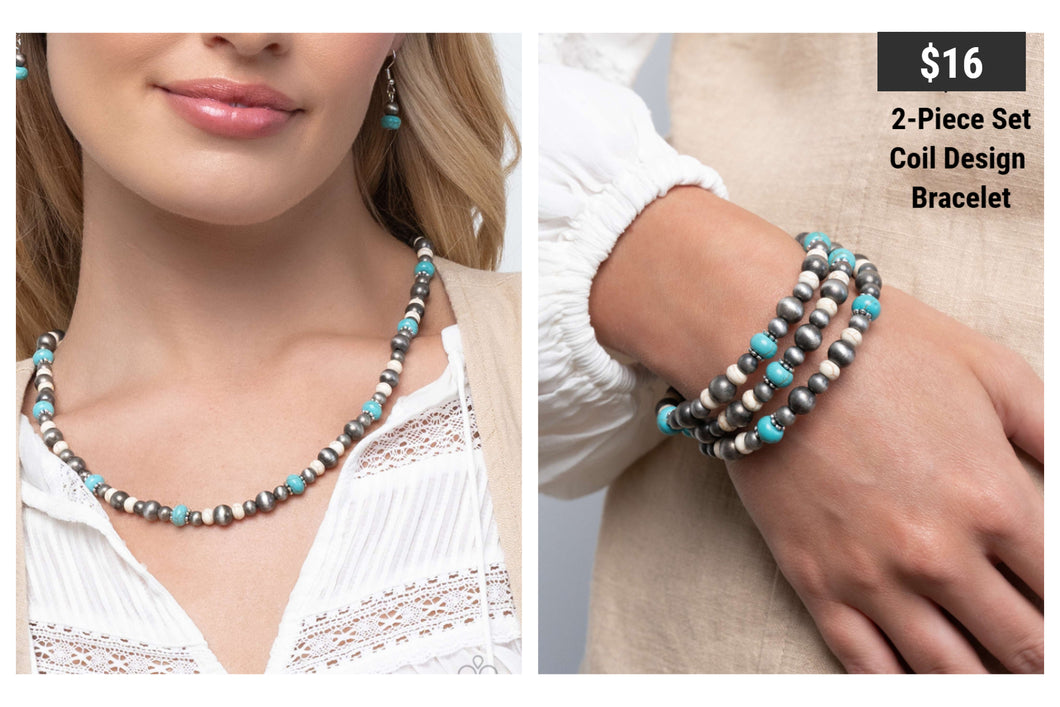 Paparazzi ♥ Southwestern Story Necklace & Southwestern Surprise Bracelet - Blue Set ♥ S205
