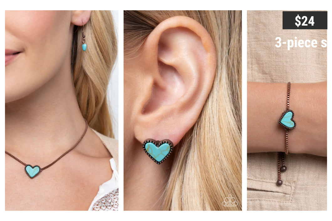 Paparazzi ♥ Courting Calypso Necklace, Courting California  Bracelet, & Courting Color Earrings - Copper ♥ 3-piece set S209