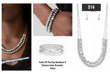 Load image into Gallery viewer, Color Of The Day Necklace &amp; Chroma Color Bracelet - Silver S35