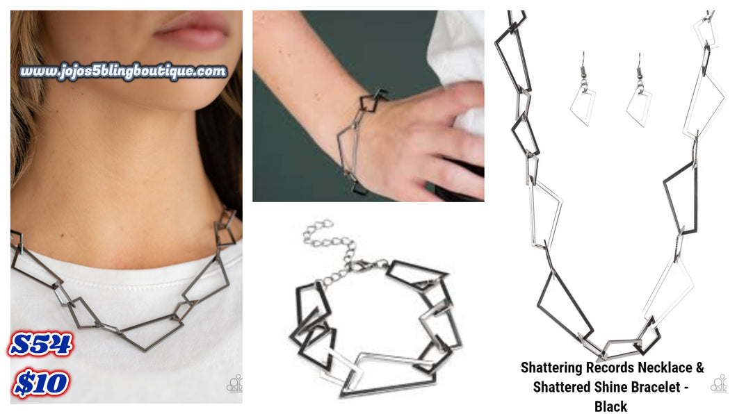 Shattering Records Necklace & Shattered Shine Bracelet - Black S54